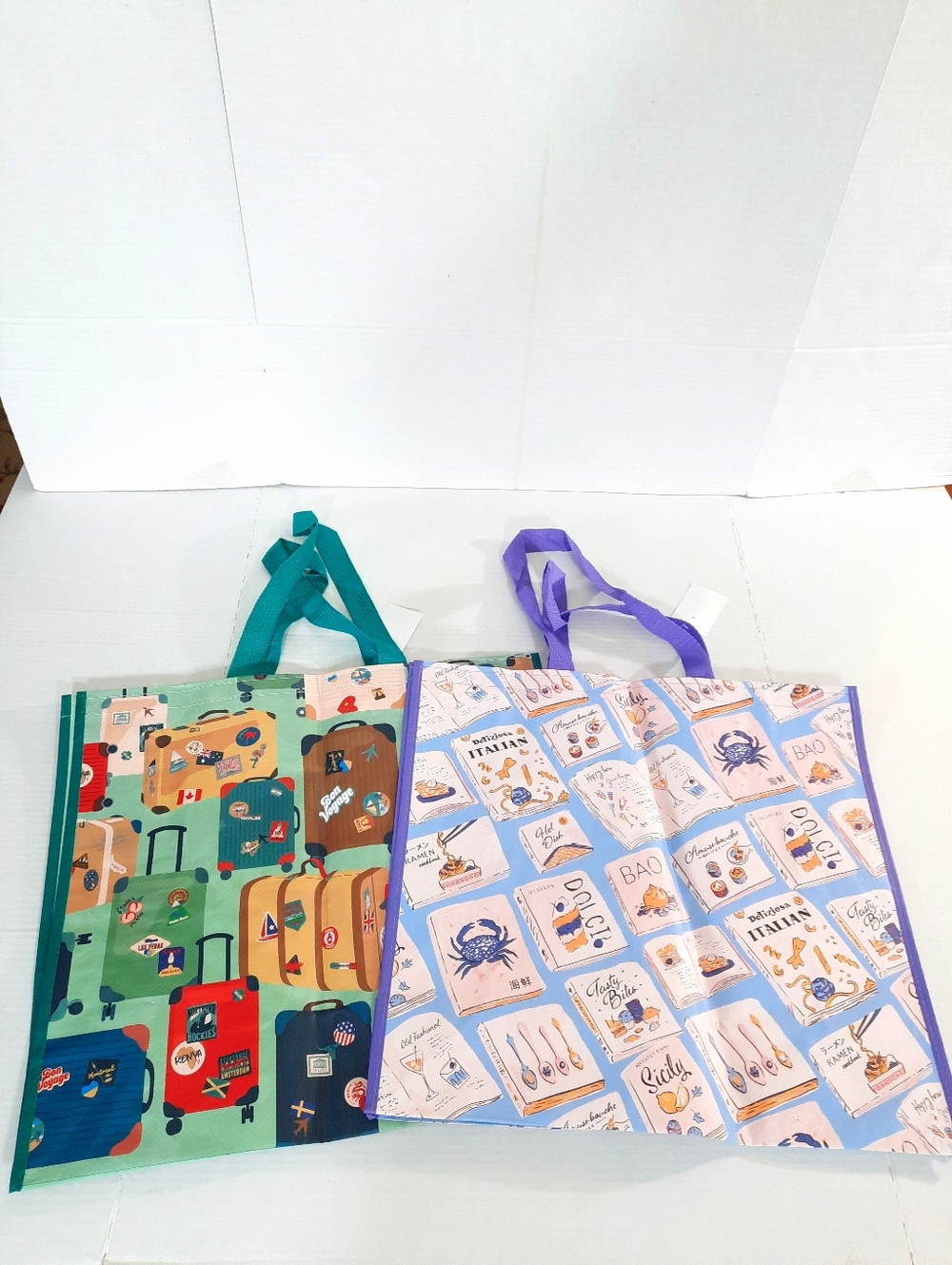 HomeGoods Shopping Bags, Travel Theme & Italian Cook Book Theme NWT